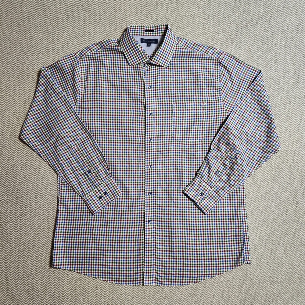 Tommy Hilfiger Mens Slim Fit Gingham Check Shirt 17.5 34-35 Multicolor